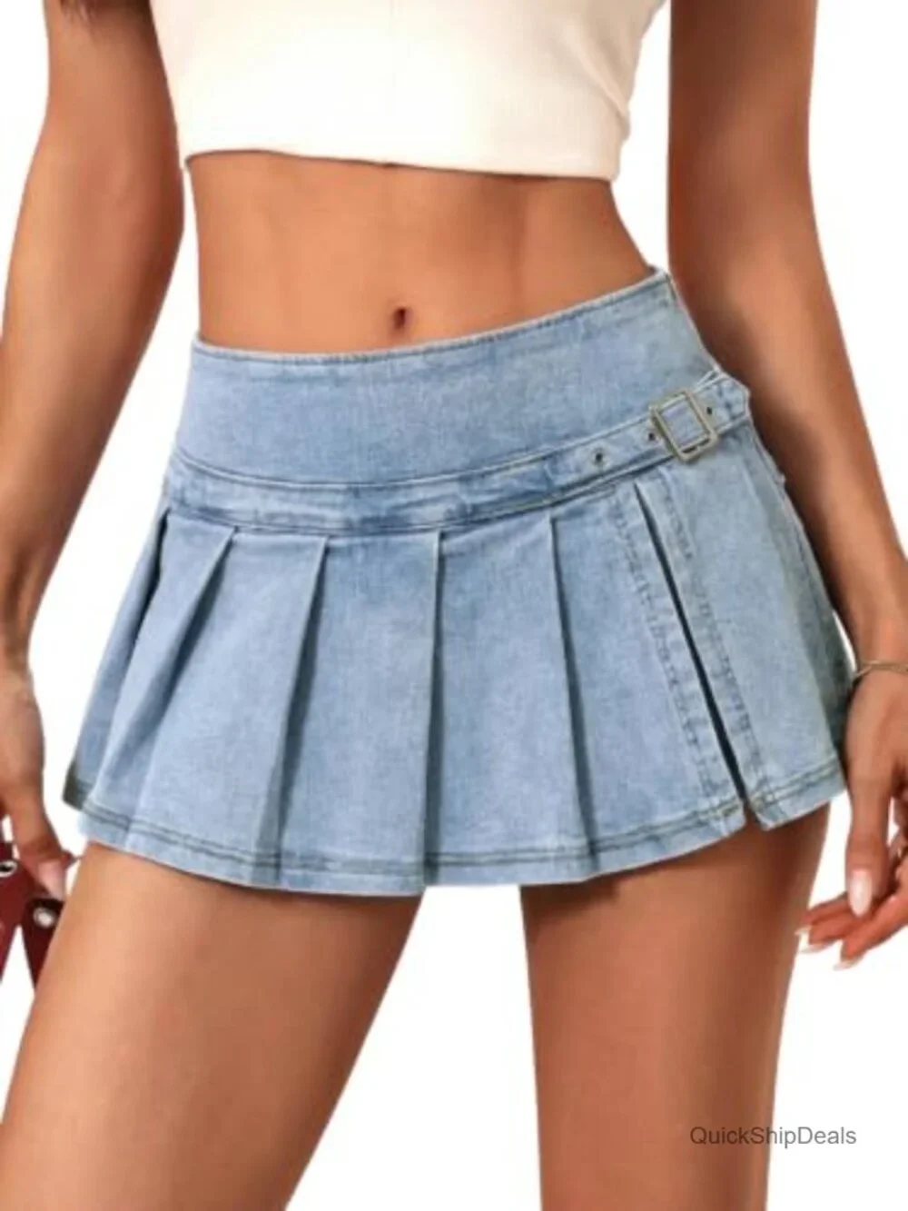Denim Mini Skort for Women Mid Waisted Stretch Side Zipper Y2K Casual with